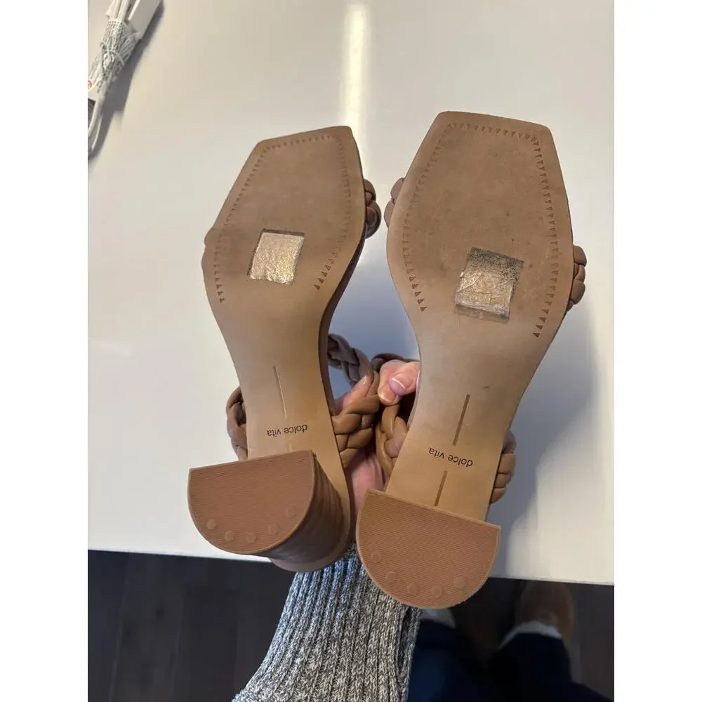 Dolce Vita Brown Vegan Leather Braided Block Heel Sandals 8.5W